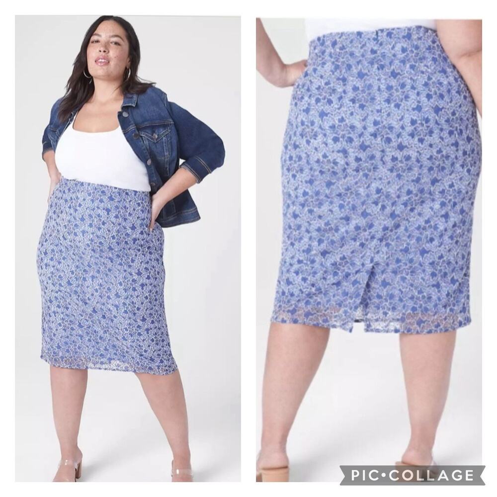 Lane Bryant Blue Lace Midi Skirt NEW Size 18 Romantic Coquette Flirty